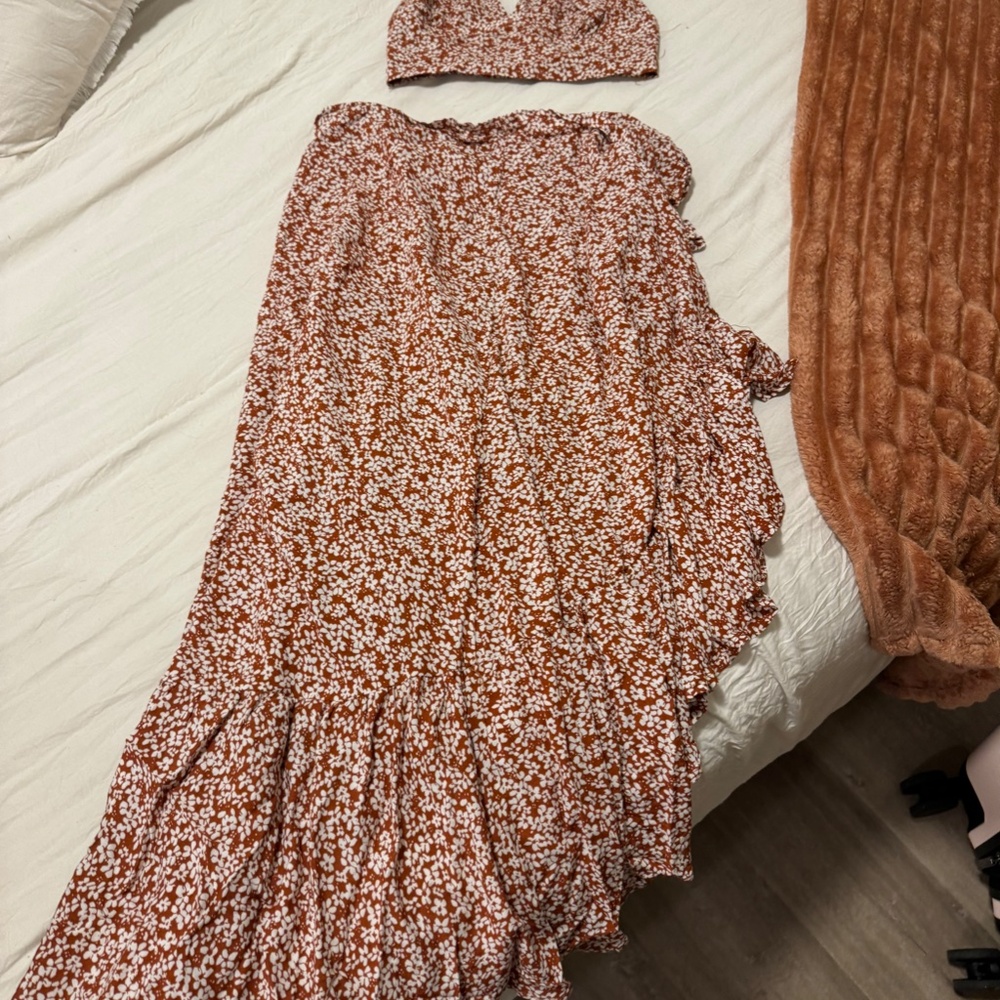 Summer Romance Rust Brown Floral Print Two-Piece Midi Dress - Lulus - Picture 2 of 4